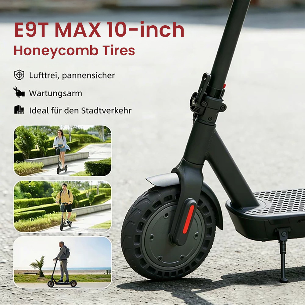 E9T MAX ABE Elektroroller, 500W Motor, 36V10Ah Batterie, 20km/h Geschwindigkeit, 40km Reichweite, 10" Wabenreifen, elektronische Daumenbremse & Scheibenbremse am Lenker, 120kg maximale Belastung