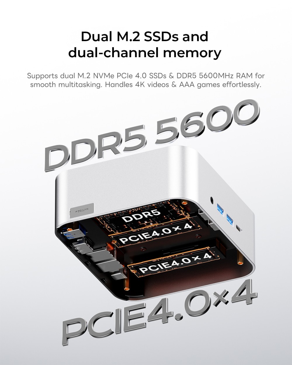 Mini PC AOOSTAR MACO, processeur AMD Ryzen 7 H 255 jusqu'&agrave; 4,9 GHz, carte graphique Radeon 780M, 24 Go de RAM DDR5 5600 MHz, SSD PCIe 4.0 de 1 To, extension eGPU OCuLink, double port LAN 2,5G, Wi-Fi 6, USB 4.0, prise en charge de quatre &eacute;crans