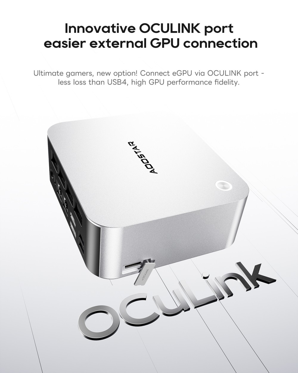 Mini PC AOOSTAR MACO, processeur AMD Ryzen 7 H 255 jusqu'&agrave; 4,9 GHz, carte graphique Radeon 780M, 24 Go de RAM DDR5 5600 MHz, SSD PCIe 4.0 de 1 To, extension eGPU OCuLink, double port LAN 2,5G, Wi-Fi 6, USB 4.0, prise en charge de quatre &eacute;crans