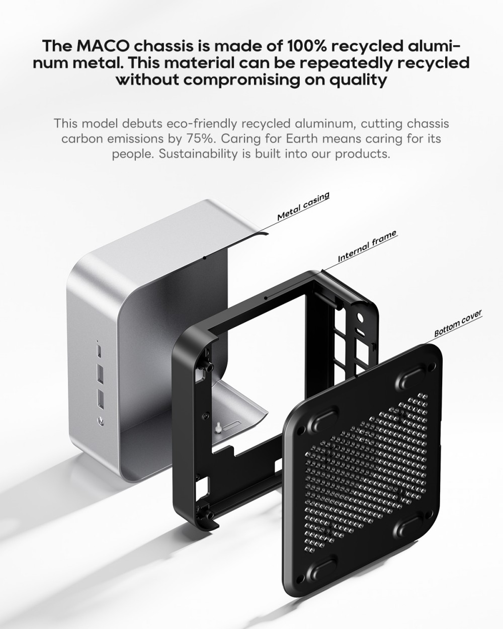 Mini PC AOOSTAR MACO, processeur AMD Ryzen 7 H 255 jusqu'&agrave; 4,9 GHz, carte graphique Radeon 780M, 24 Go de RAM DDR5 5600 MHz, SSD PCIe 4.0 de 1 To, extension eGPU OCuLink, double port LAN 2,5G, Wi-Fi 6, USB 4.0, prise en charge de quatre &eacute;crans