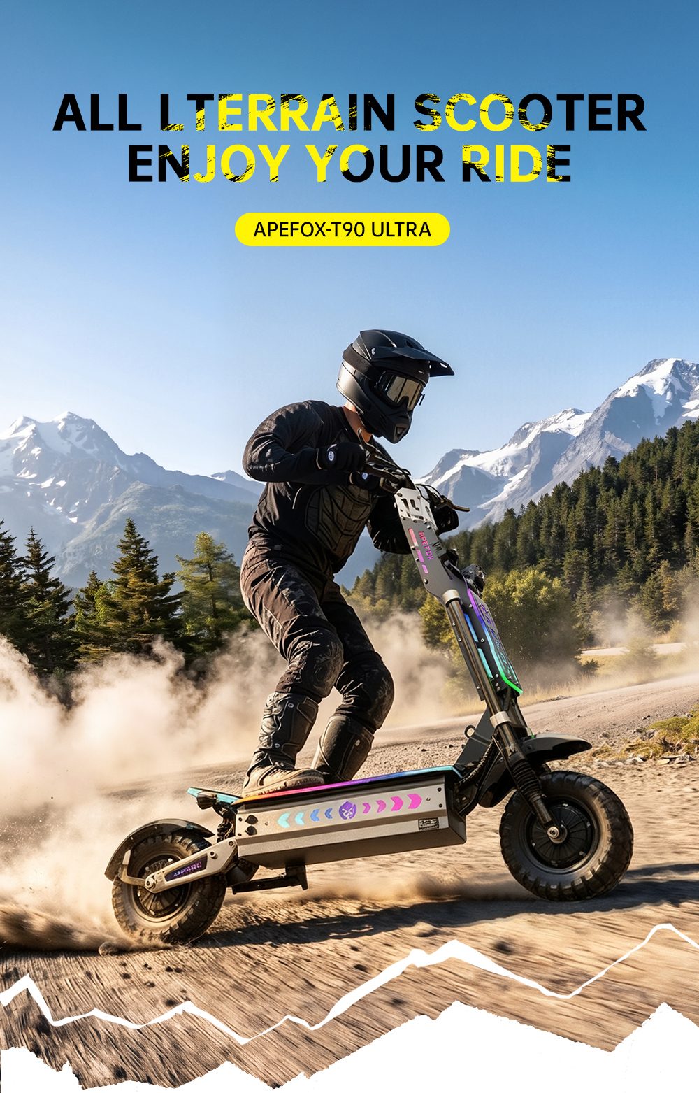 APEFOX T90 Ultra Faltbarer Elektroroller, 2 x 5000 W Doppelmotor, 72 V 40 Ah Akku, 95 km/h H&ouml;chstgeschwindigkeit, 150 km Reichweite, 13-Zoll-Gel&auml;ndereifen, LCD-Display, 150 kg maximale Zuladung, hydraulische Scheibenbremsen, Federung