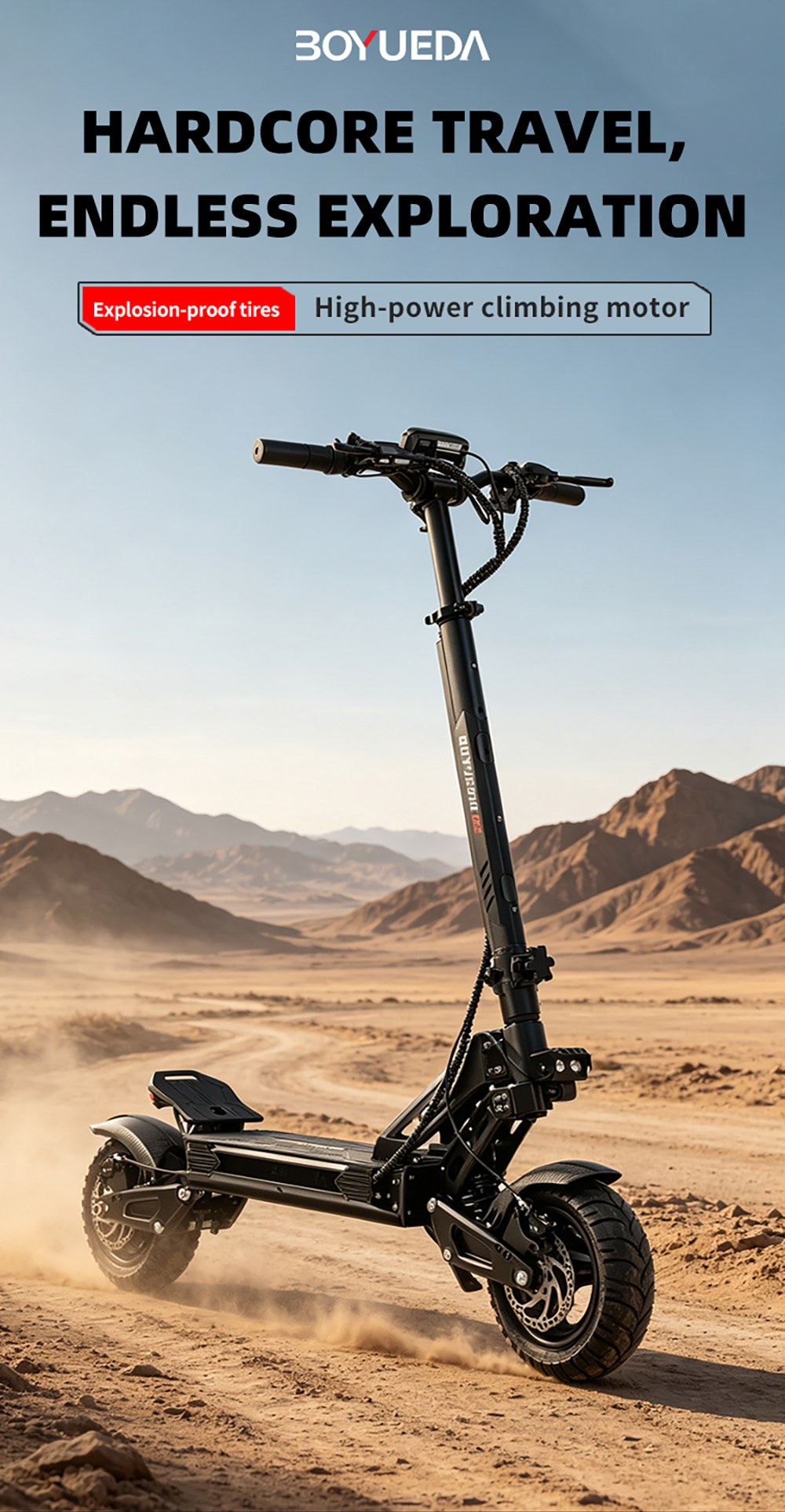BOYUEDA G2 Elektroroller, 1600-W-Motor, 55 km/h H&ouml;chstgeschwindigkeit, 52-V-19-Ah-Akku, 60&ndash;70 km Reichweite, 10-Zoll-Gel&auml;ndereifen, hydraulische Scheibenbremsen vorne und hinten, Doppelfederung, NFC-Entsperrung, LCD-Display, 150 kg Traglast