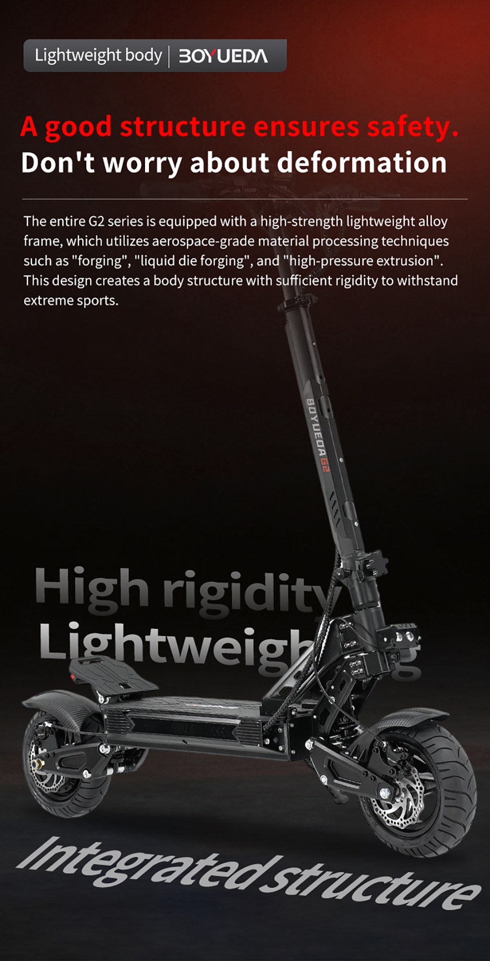 BOYUEDA G2 Elektroroller, 1600-W-Motor, 55 km/h H&ouml;chstgeschwindigkeit, 52-V-19-Ah-Akku, 60&ndash;70 km Reichweite, 10-Zoll-Gel&auml;ndereifen, hydraulische Scheibenbremsen vorne und hinten, Doppelfederung, NFC-Entsperrung, LCD-Display, 150 kg Traglast