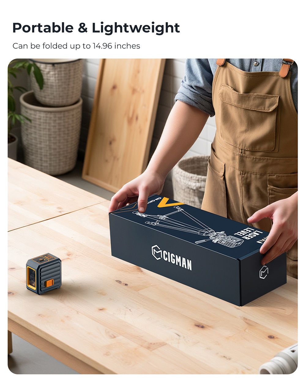 CIGMAN CM-G01T 2-Linien-Laser-Nivellierger&auml;t mit 1-m-Stativ, gr&uuml;nem Strahl, 30 m Reichweite, &plusmn;1,5 mm/5 m Genauigkeit, 4-stufig einstellbarer Helligkeit, Selbstnivellierung, manueller und Pulsmodus, Schutzart IP54