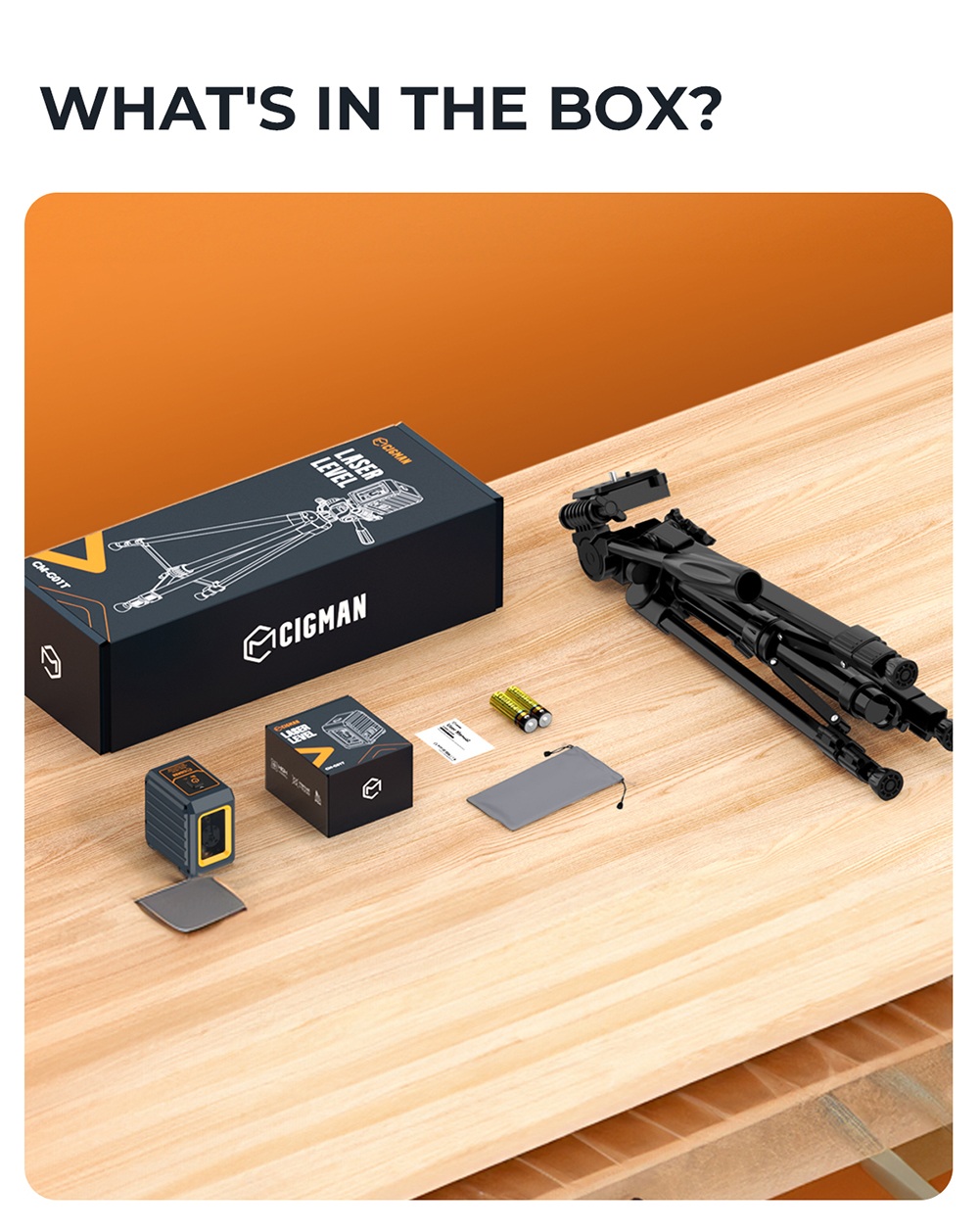 CIGMAN CM-G01T 2-Linien-Laser-Nivellierger&auml;t mit 1-m-Stativ, gr&uuml;nem Strahl, 30 m Reichweite, &plusmn;1,5 mm/5 m Genauigkeit, 4-stufig einstellbarer Helligkeit, Selbstnivellierung, manueller und Pulsmodus, Schutzart IP54