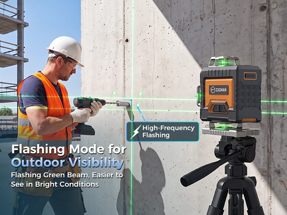 Niveau laser CIGMAN CM-G16, autonivellement 4 &times; 360&deg;, laser vert, plage d'autonivellement &plusmn;3&deg;, mode impulsion 50 m, batterie 4000 mAh, application intelligente et t&eacute;l&eacute;commande, 4 niveaux de luminosit&eacute;, protection IP54