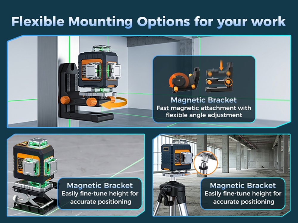 Niveau laser CIGMAN CM-G16, autonivellement 4 &times; 360&deg;, laser vert, plage d'autonivellement &plusmn;3&deg;, mode impulsion 50 m, batterie 4000 mAh, application intelligente et t&eacute;l&eacute;commande, 4 niveaux de luminosit&eacute;, protection IP54
