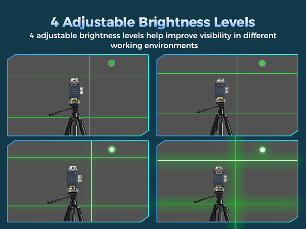 Niveau laser CIGMAN CM-G16, autonivellement 4 &times; 360&deg;, laser vert, plage d'autonivellement &plusmn;3&deg;, mode impulsion 50 m, batterie 4000 mAh, application intelligente et t&eacute;l&eacute;commande, 4 niveaux de luminosit&eacute;, protection IP54