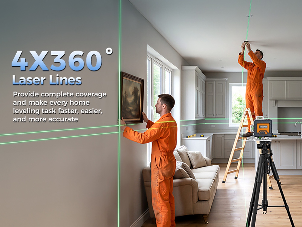 Niveau laser CIGMAN CM-G16, autonivellement 4 &times; 360&deg;, laser vert, plage d'autonivellement &plusmn;3&deg;, mode impulsion 50 m, batterie 4000 mAh, application intelligente et t&eacute;l&eacute;commande, 4 niveaux de luminosit&eacute;, protection IP54
