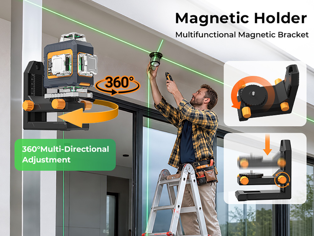 CIGMAN CM-G16T 4&times;360&deg; Gr&uuml;ner Laser, 16 Linien, &plusmn;1,5 mm/5 m Genauigkeit, 30 m Reichweite, &plusmn;3&deg; Selbstnivellierung, App- und Fernbedienungssteuerung, 4 Helligkeitsstufen, Pulsmodus, 4000 mAh Akku, IP54