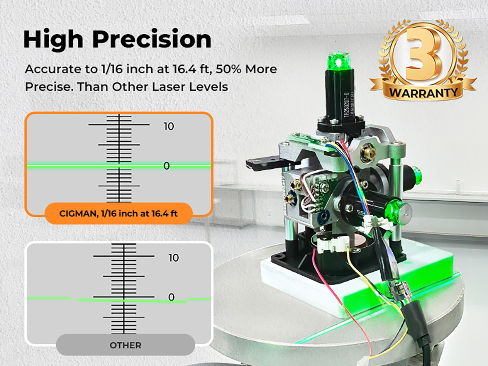CIGMAN CM-G16T 4&times;360&deg; Gr&uuml;ner Laser, 16 Linien, &plusmn;1,5 mm/5 m Genauigkeit, 30 m Reichweite, &plusmn;3&deg; Selbstnivellierung, App- und Fernbedienungssteuerung, 4 Helligkeitsstufen, Pulsmodus, 4000 mAh Akku, IP54