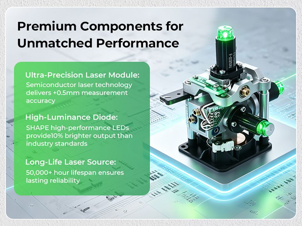 CIGMAN CM-G16T 4&times;360&deg; Gr&uuml;ner Laser, 16 Linien, &plusmn;1,5 mm/5 m Genauigkeit, 30 m Reichweite, &plusmn;3&deg; Selbstnivellierung, App- und Fernbedienungssteuerung, 4 Helligkeitsstufen, Pulsmodus, 4000 mAh Akku, IP54