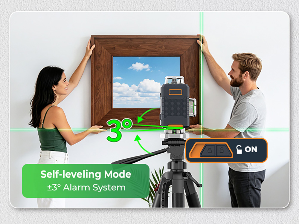 CIGMAN CM-G16T 4&times;360&deg; Gr&uuml;ner Laser, 16 Linien, &plusmn;1,5 mm/5 m Genauigkeit, 30 m Reichweite, &plusmn;3&deg; Selbstnivellierung, App- und Fernbedienungssteuerung, 4 Helligkeitsstufen, Pulsmodus, 4000 mAh Akku, IP54