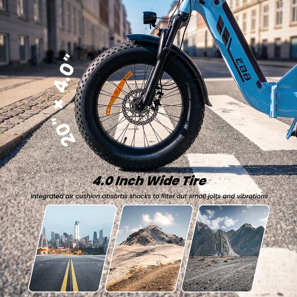 EB8 Faltbares Elektrofahrrad, 250-W-Motor, 48-V-15-Ah-Akku, &uuml;ber 144 km Reichweite, 25 km/h H&ouml;chstgeschwindigkeit, 20&times;4,0-Zoll-Fatbike-Reifen, 5-Gang-Schaltung, Steigf&auml;higkeit bis 15&deg;, Federgabel, Scheibenbremsen &ndash; Blau