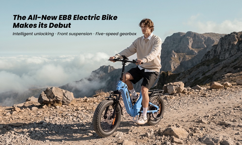 EB8 Faltbares Elektrofahrrad, 250-W-Motor, 48-V-15-Ah-Akku, &uuml;ber 144 km Reichweite, 25 km/h H&ouml;chstgeschwindigkeit, 20&times;4,0-Zoll-Fatbike-Reifen, 5-Gang-Schaltung, Steigf&auml;higkeit bis 15&deg;, Federgabel, Scheibenbremsen &ndash; Blau