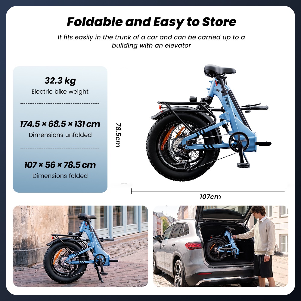 EB8 Faltbares Elektrofahrrad, 250-W-Motor, 48-V-15-Ah-Akku, &uuml;ber 144 km Reichweite, 25 km/h H&ouml;chstgeschwindigkeit, 20&times;4,0-Zoll-Fatbike-Reifen, 5-Gang-Schaltung, Steigf&auml;higkeit bis 15&deg;, Federgabel, Scheibenbremsen &ndash; Blau