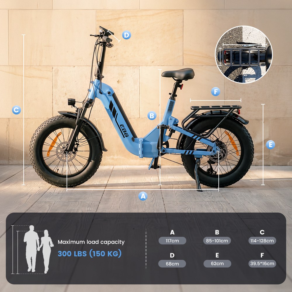 EB8 Faltbares Elektrofahrrad, 250-W-Motor, 48-V-15-Ah-Akku, &uuml;ber 144 km Reichweite, 25 km/h H&ouml;chstgeschwindigkeit, 20&times;4,0-Zoll-Fatbike-Reifen, 5-Gang-Schaltung, Steigf&auml;higkeit bis 15&deg;, Federgabel, Scheibenbremsen &ndash; Blau