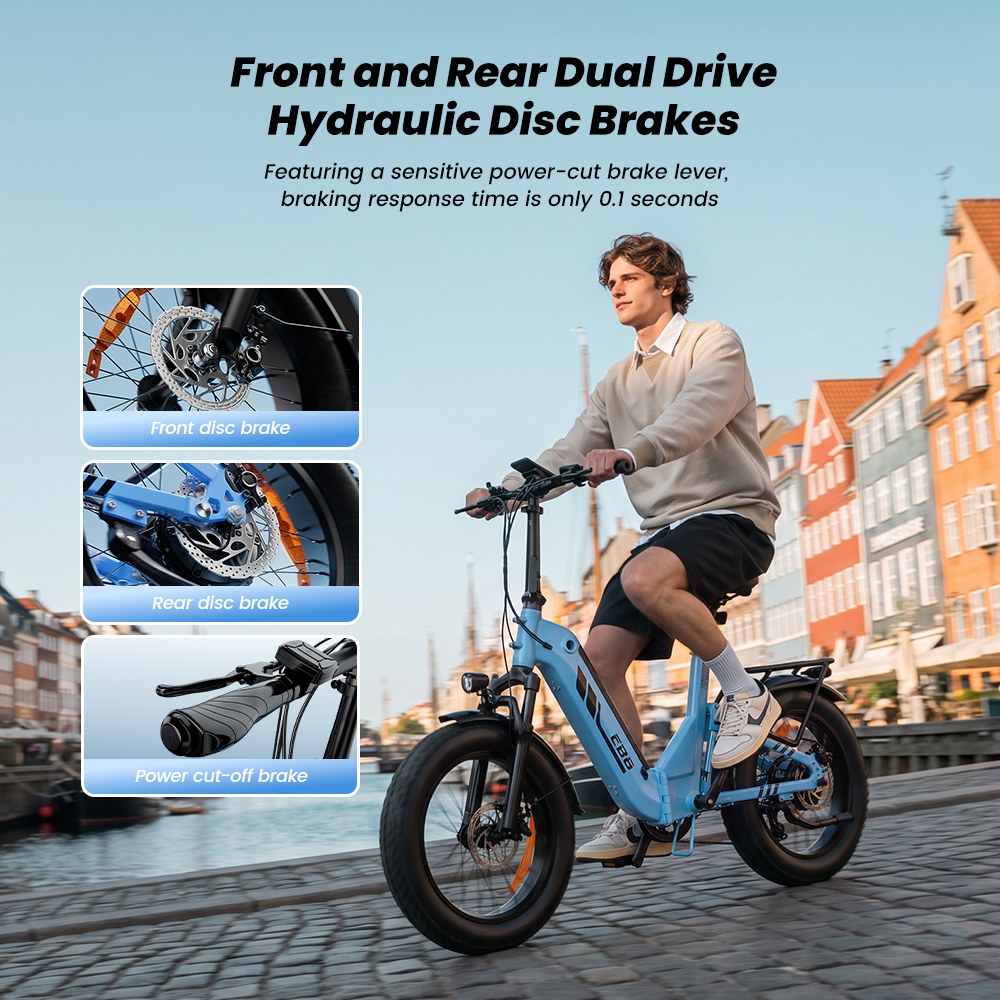 EB8 Faltbares Elektrofahrrad, 250-W-Motor, 48-V-15-Ah-Akku, &uuml;ber 144 km Reichweite, 25 km/h H&ouml;chstgeschwindigkeit, 20&times;4,0-Zoll-Fatbike-Reifen, 5-Gang-Schaltung, Steigf&auml;higkeit bis 15&deg;, Federgabel, Scheibenbremsen &ndash; Blau