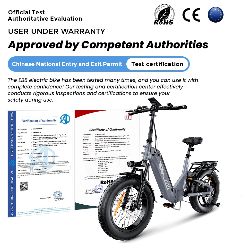 EB8 Faltbares Elektrofahrrad, 250-W-Motor, 48-V-15-Ah-Akku, &uuml;ber 144 km Reichweite, 25 km/h H&ouml;chstgeschwindigkeit, 20&times;4,0
