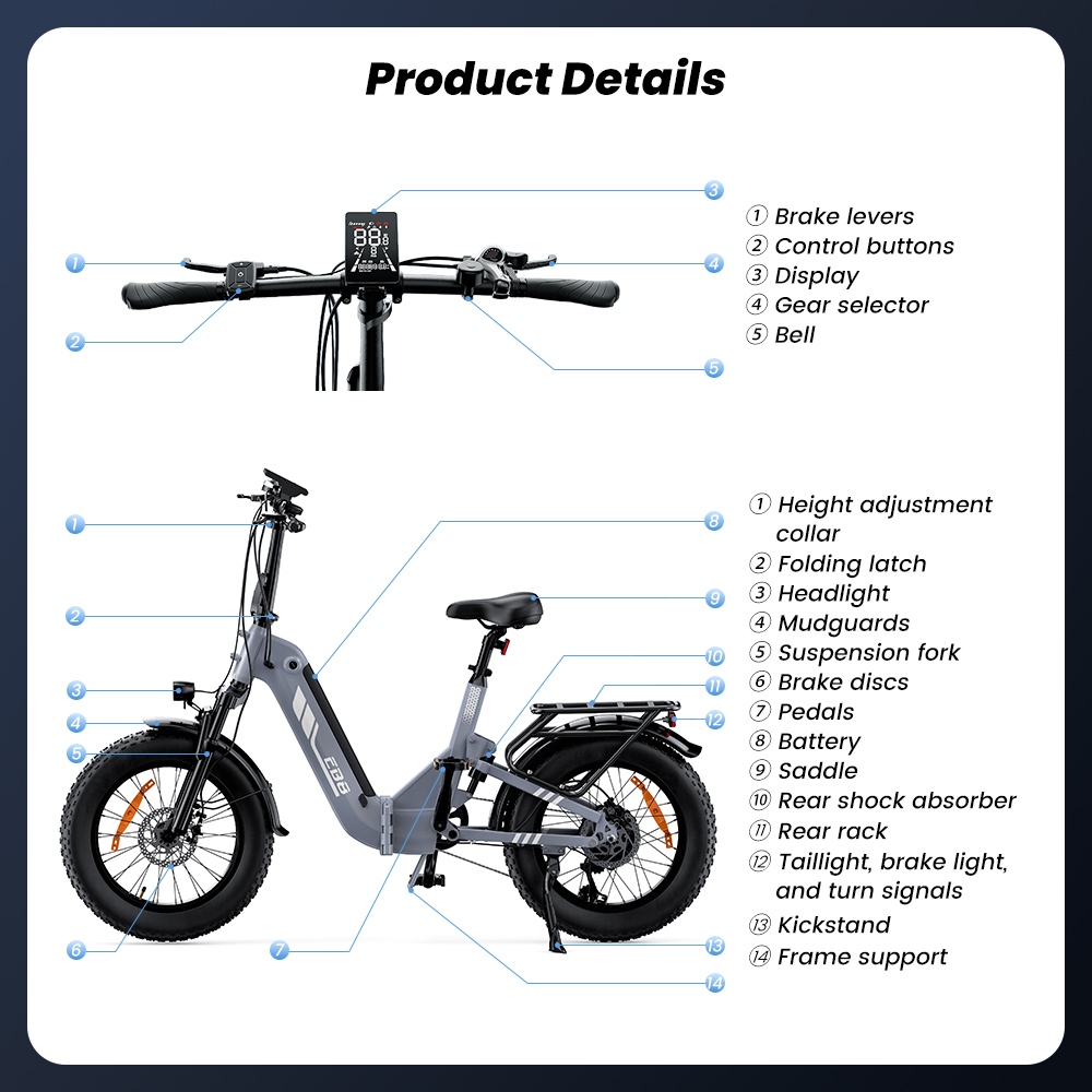 EB8 Faltbares Elektrofahrrad, 250-W-Motor, 48-V-15-Ah-Akku, &uuml;ber 144 km Reichweite, 25 km/h H&ouml;chstgeschwindigkeit, 20&times;4,0