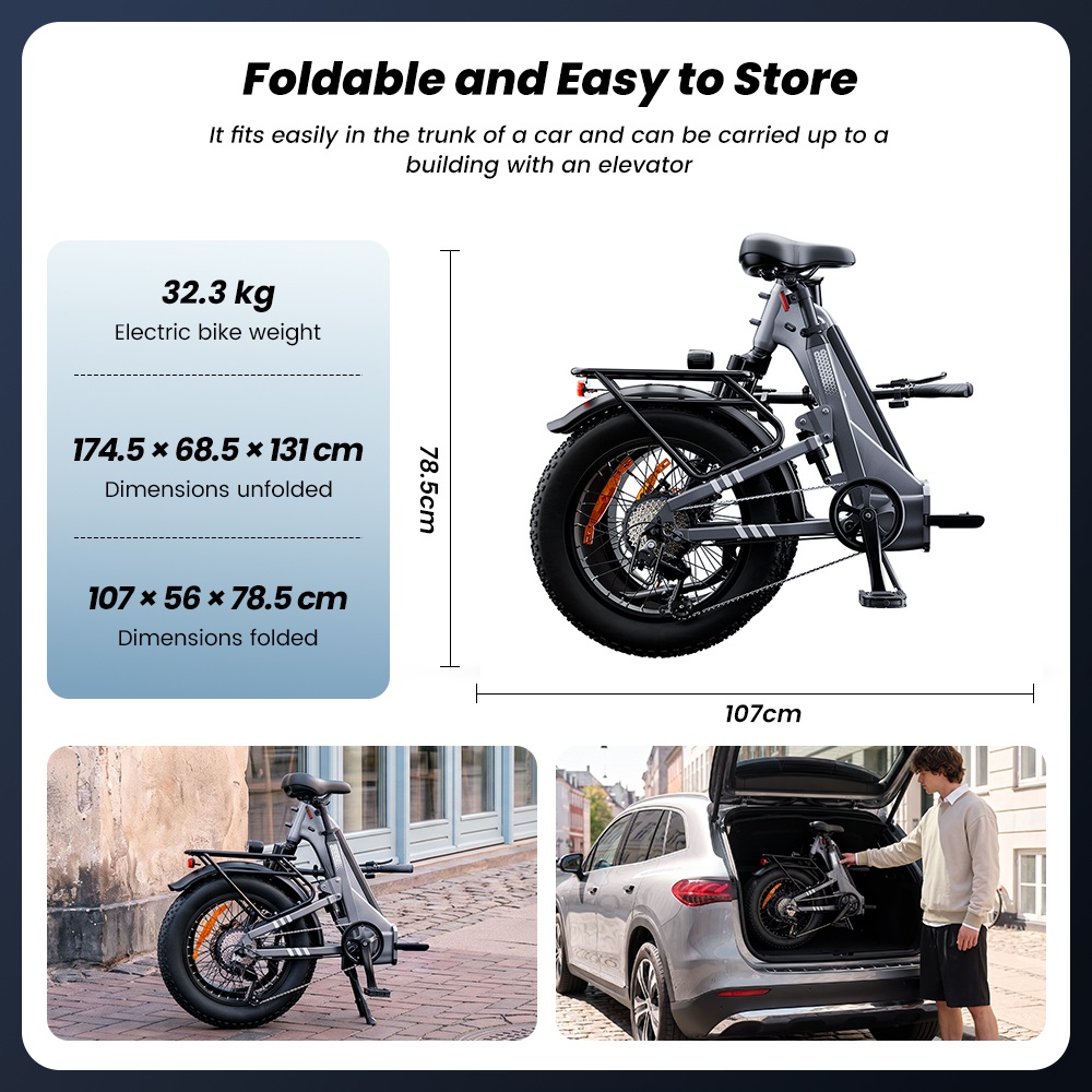 EB8 Faltbares Elektrofahrrad, 250-W-Motor, 48-V-15-Ah-Akku, &uuml;ber 144 km Reichweite, 25 km/h H&ouml;chstgeschwindigkeit, 20&times;4,0
