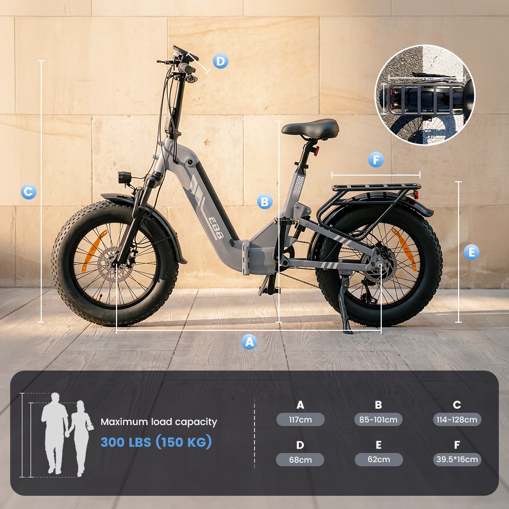 EB8 Faltbares Elektrofahrrad, 250-W-Motor, 48-V-15-Ah-Akku, &uuml;ber 144 km Reichweite, 25 km/h H&ouml;chstgeschwindigkeit, 20&times;4,0