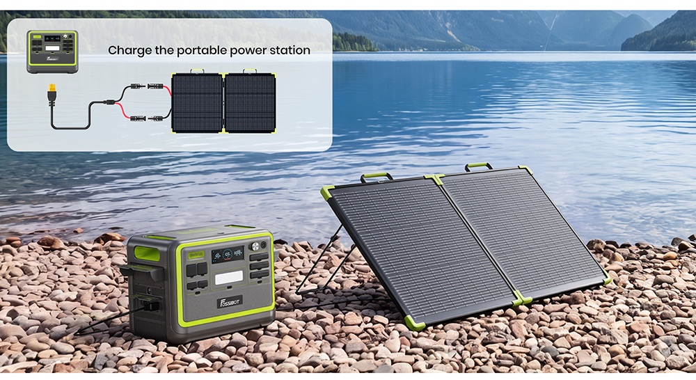 FOSSiBOT SP100 Pro Bifacial Portable Solar Panel, 100W Power, 25% Solar Conversion Efficiency, 10&ndash;15% Rear-Side Power Gain, IP67 Waterproof, Foldable Design, MC4 to XT60 Cable, Series & Parallel Connection