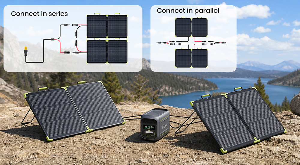 FOSSiBOT SP100 Pro Bifacial Portable Solar Panel, 100W Power, 25% Solar Conversion Efficiency, 10&ndash;15% Rear-Side Power Gain, IP67 Waterproof, Foldable Design, MC4 to XT60 Cable, Series & Parallel Connection