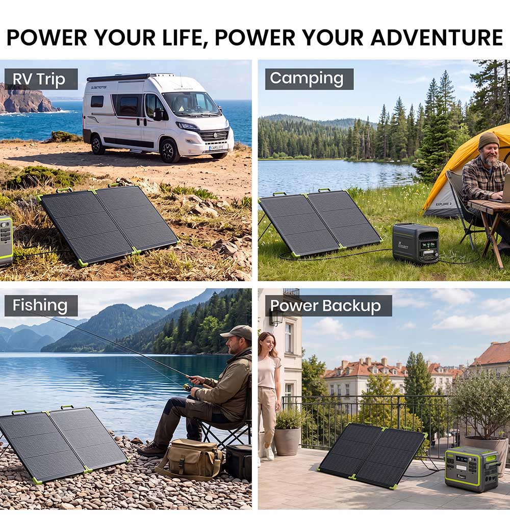 FOSSiBOT SP100 Pro Bifacial Portable Solar Panel, 100W Power, 25% Solar Conversion Efficiency, 10&ndash;15% Rear-Side Power Gain, IP67 Waterproof, Foldable Design, MC4 to XT60 Cable, Series & Parallel Connection