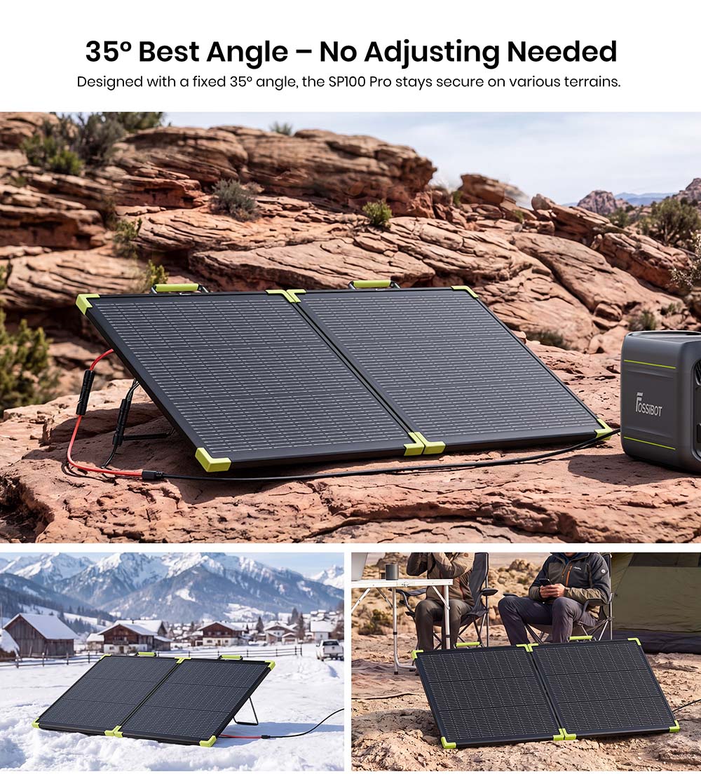 FOSSiBOT SP100 Pro Bifacial Portable Solar Panel, 100W Power, 25% Solar Conversion Efficiency, 10&ndash;15% Rear-Side Power Gain, IP67 Waterproof, Foldable Design, MC4 to XT60 Cable, Series & Parallel Connection