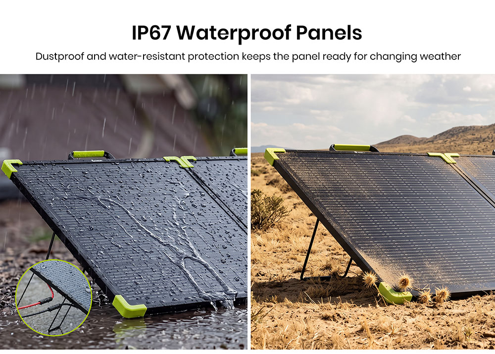 FOSSiBOT SP100 Pro Bifacial Portable Solar Panel, 100W Power, 25% Solar Conversion Efficiency, 10&ndash;15% Rear-Side Power Gain, IP67 Waterproof, Foldable Design, MC4 to XT60 Cable, Series & Parallel Connection