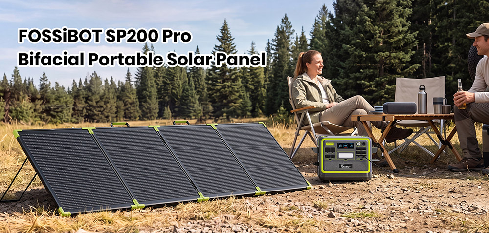 FOSSiBOT SP200 Pro Bifaziales tragbares Solarpanel, 200 W Leistung, 25 % Solarumwandlungseffizienz, 10&ndash;15 % r&uuml;ckseitiger Leistungszuwachs, IP67 wasserdicht, faltbar, MC4-zu-XT60-Kabel, Reihen- und Parallelschaltung