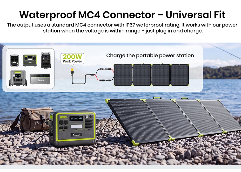 FOSSiBOT SP200 Pro Bifaziales tragbares Solarpanel, 200 W Leistung, 25 % Solarumwandlungseffizienz, 10&ndash;15 % r&uuml;ckseitiger Leistungszuwachs, IP67 wasserdicht, faltbar, MC4-zu-XT60-Kabel, Reihen- und Parallelschaltung