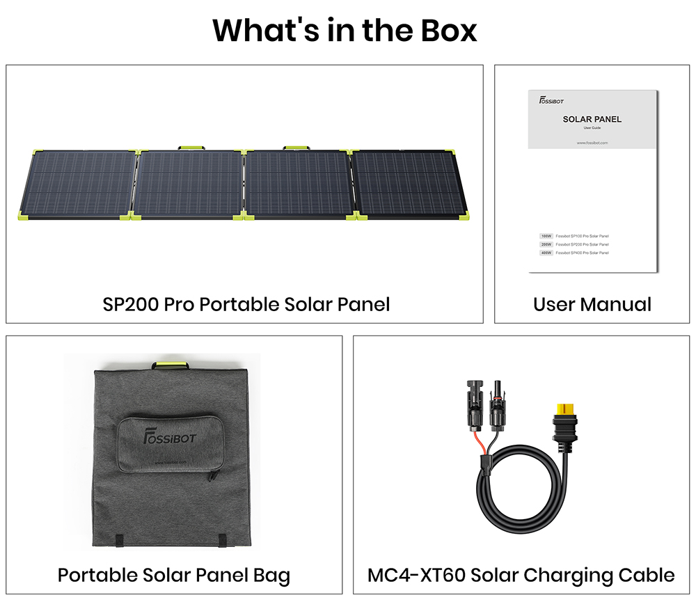 FOSSiBOT SP200 Pro Bifaziales tragbares Solarpanel, 200 W Leistung, 25 % Solarumwandlungseffizienz, 10&ndash;15 % r&uuml;ckseitiger Leistungszuwachs, IP67 wasserdicht, faltbar, MC4-zu-XT60-Kabel, Reihen- und Parallelschaltung