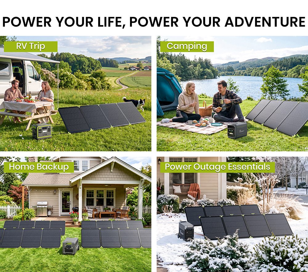 FOSSiBOT SP400 Pro Bifaziales tragbares Solarpanel, 400 W Leistung, 25 % Solarumwandlungseffizienz, 10&ndash;15 % zus&auml;tzlicher Leistungsgewinn, IP67 wasserdicht, faltbar, MC4-zu-XT60-Kabel, Reihen- und Parallelschaltung