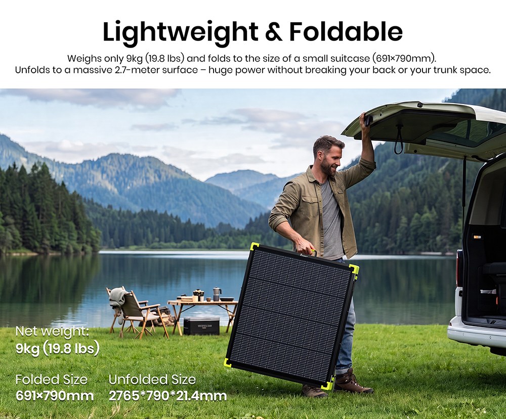 FOSSiBOT SP400 Pro Bifaziales tragbares Solarpanel, 400 W Leistung, 25 % Solarumwandlungseffizienz, 10&ndash;15 % zus&auml;tzlicher Leistungsgewinn, IP67 wasserdicht, faltbar, MC4-zu-XT60-Kabel, Reihen- und Parallelschaltung
