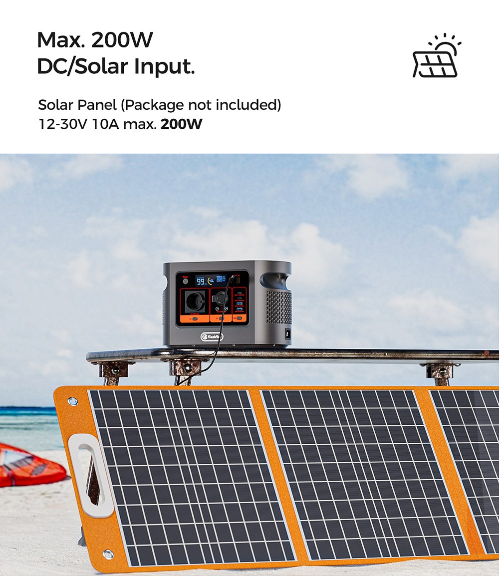 FlashFish E106B Tragbare Powerstation, 384 Wh LiFePO4-Akku, 600 W Sinusausgangsleistung, 8 Ausg&auml;nge, 250 W Netzanschluss + 200 W Solar-Schnellladung, 100 W USB-C PD, 120 W Kfz-Anschluss, LCD-Display, f&uuml;r Camping, Wohnmobil und Notstromversorgung
