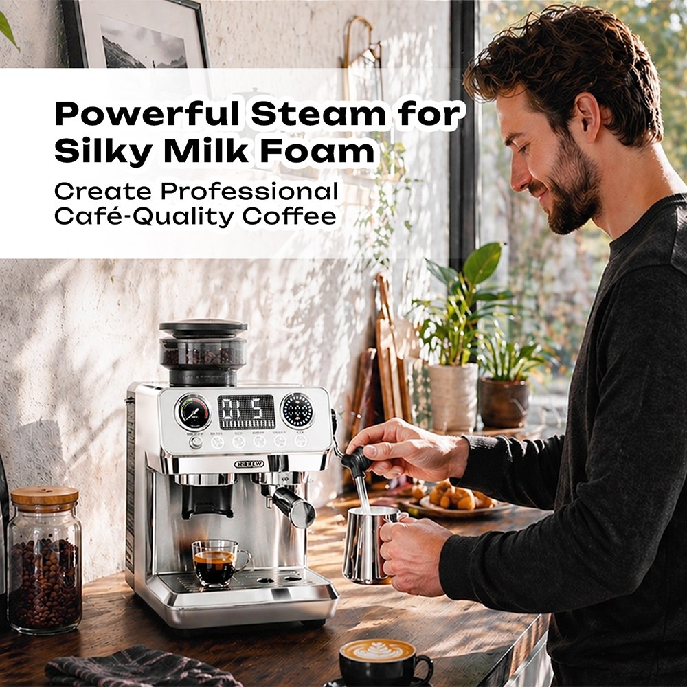 HiBREW H7 Lite f&eacute;lautomata k&aacute;v&eacute;főző dar&aacute;l&oacute;val, 20 Bar-os pump&aacute;val, 1350 W-os k&aacute;v&eacute;főz&eacute;si teljes&iacute;tm&eacute;nnyel, 1,8 literes v&iacute;ztart&aacute;llyal, 250 g-os k&aacute;v&eacute;babtart&aacute;llyal, 44-szintű őrl&eacute;sbe&aacute;ll&iacute;t&aacute;ssal, 51 mm-es portafilterrel, gőz&ouml;lőp&aacute;lc&aacute;val, LED hőm&eacute;rs&eacute;kletkijelzővel