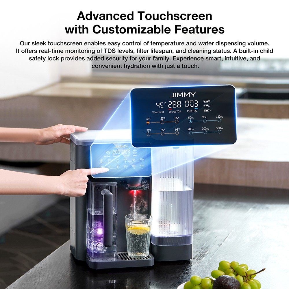 Refurbished JIMMY R9 Countertop Reverse Osmosis Water Purifier, 7 Stage Purification with Remineralization & UV, 3s Instant Heat, 7 Temps, 3:1 Pure to Drain, Gray