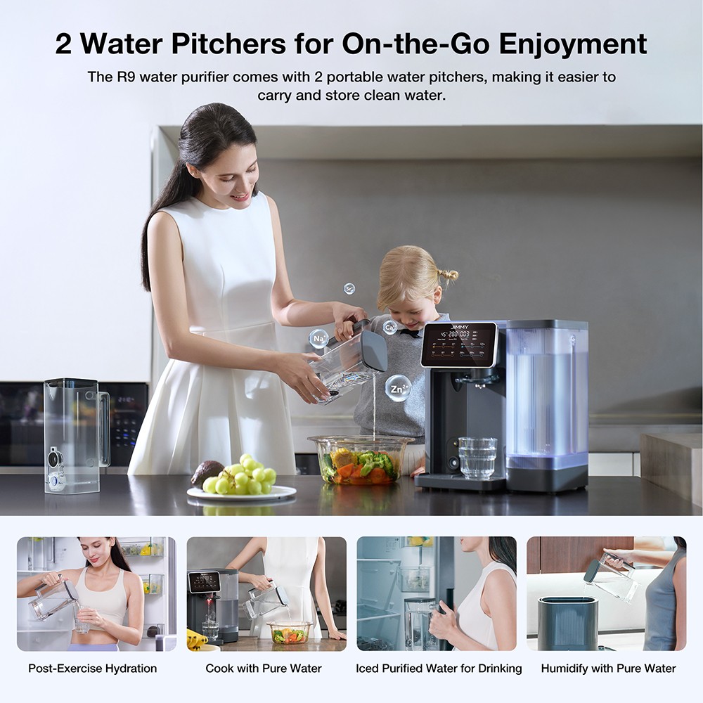 Refurbished JIMMY R9 Countertop Reverse Osmosis Water Purifier, 7 Stage Purification with Remineralization & UV, 3s Instant Heat, 7 Temps, 3:1 Pure to Drain, Gray