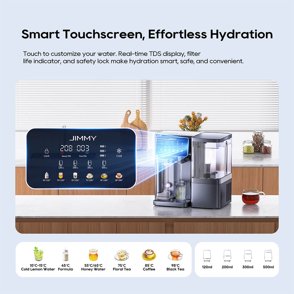 Refurbished JIMMY R9 Pro Countertop Smart RO Water Purifier, 7-Stage Filtration, UV Sterilization, 5.5L Tank & Dual 1L Pitchers, Instant Hot & Cold, LED Touch Screen