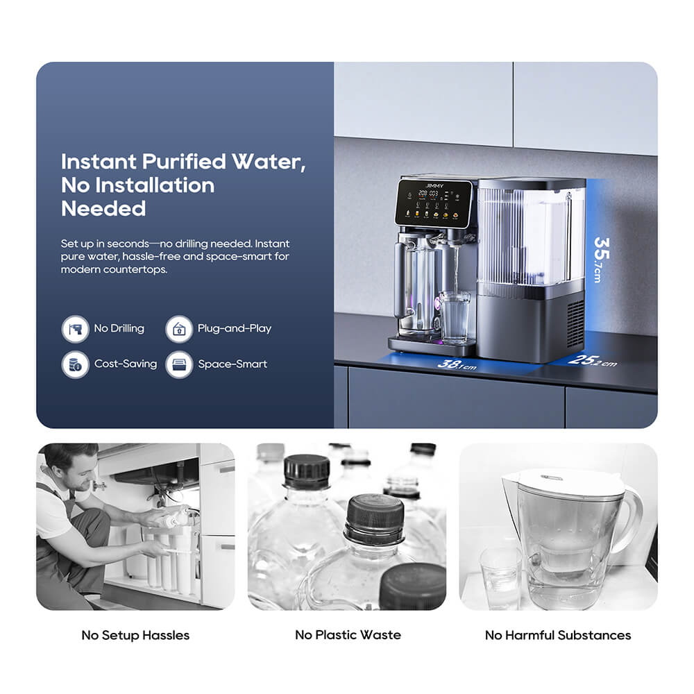 Refurbished JIMMY R9 Pro Countertop Smart RO Water Purifier, 7-Stage Filtration, UV Sterilization, 5.5L Tank & Dual 1L Pitchers, Instant Hot & Cold, LED Touch Screen
