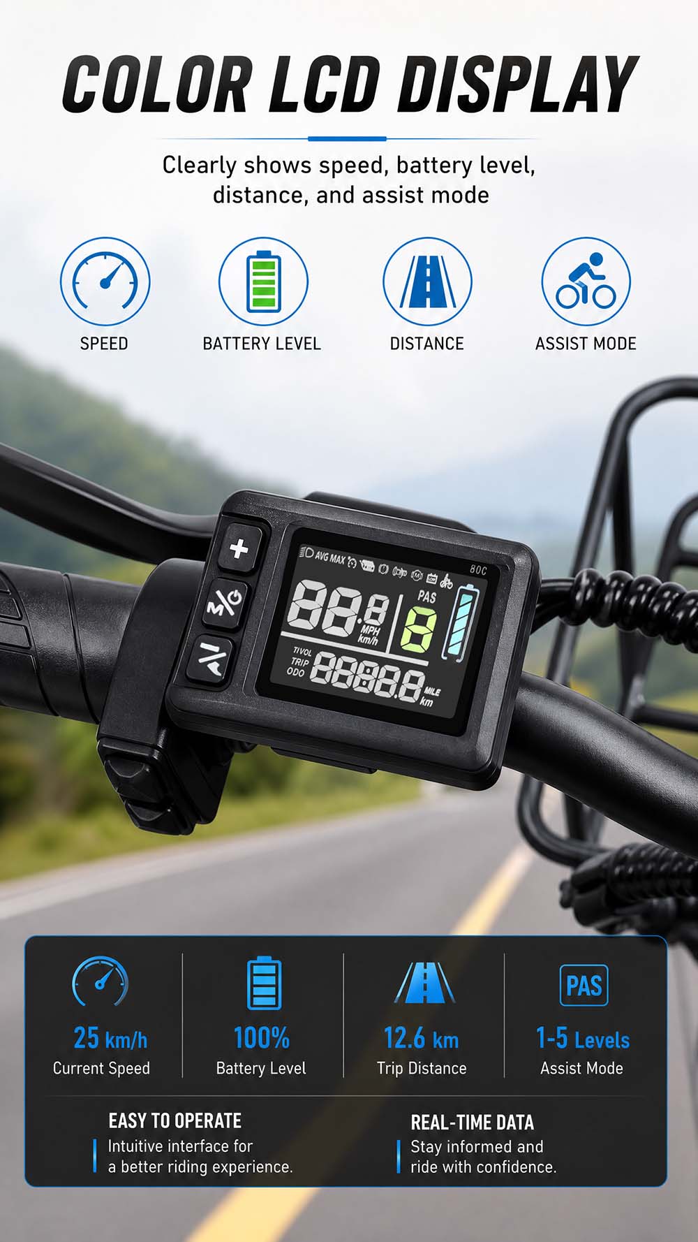V&eacute;lo &eacute;lectrique LOOKROAD L28, moteur 500 W, batterie 36 V 23 Ah, vitesse maximale 35 km/h, autonomie 140 km, pneus 28 pouces, transmission Shimano 7 vitesses, freins &agrave; disque hydrauliques, suspension avant, &eacute;cran LCD couleur, panier avant et porte-bagages arri&egrave;re - Gris