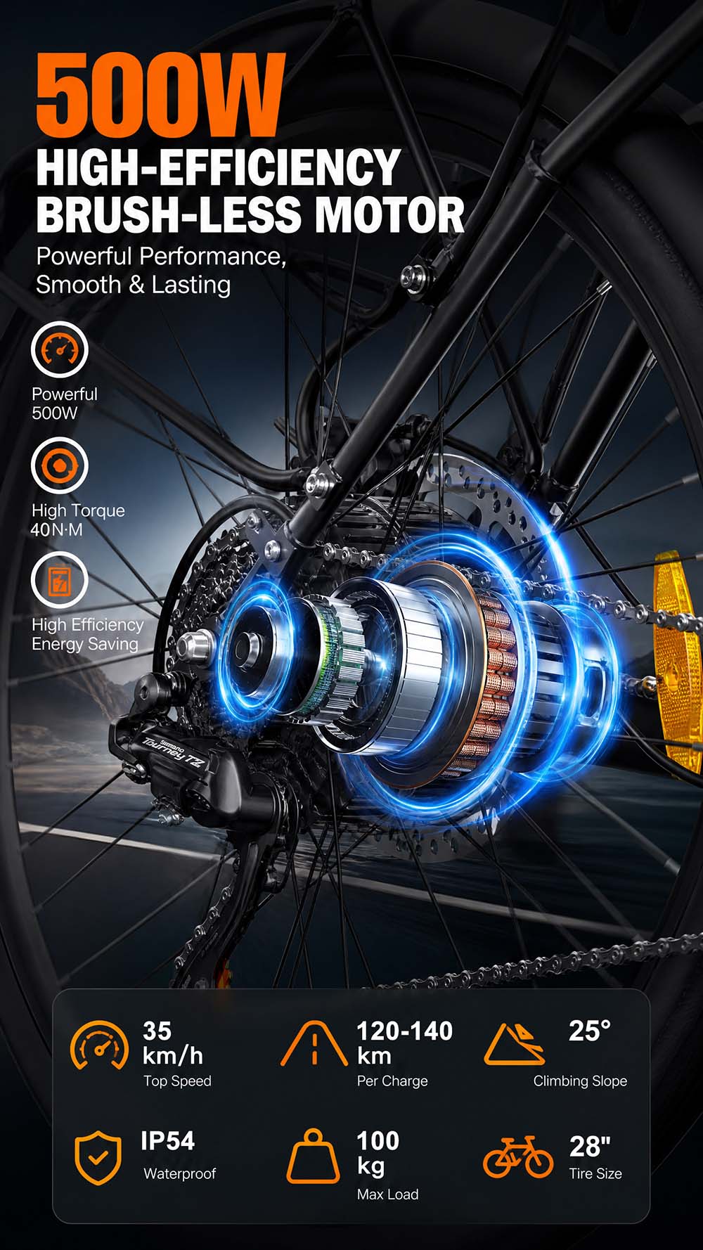 V&eacute;lo &eacute;lectrique LOOKROAD L28, moteur 500 W, batterie 36 V 23 Ah, vitesse maximale 35 km/h, autonomie 140 km, pneus 28 pouces, transmission Shimano 7 vitesses, freins &agrave; disque hydrauliques, suspension avant, &eacute;cran LCD couleur, panier avant et porte-bagages arri&egrave;re - Rouge