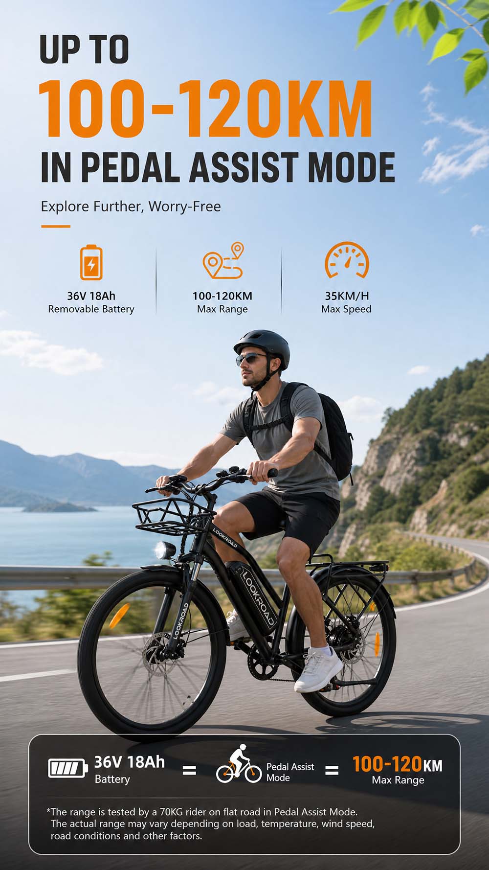 V&eacute;lo &eacute;lectrique LOOKROAD L28 MIN, moteur 500 W, vitesse maximale 35 km/h, batterie 36 V 18 Ah, autonomie 120 km, pneus 28 &times; 2,0