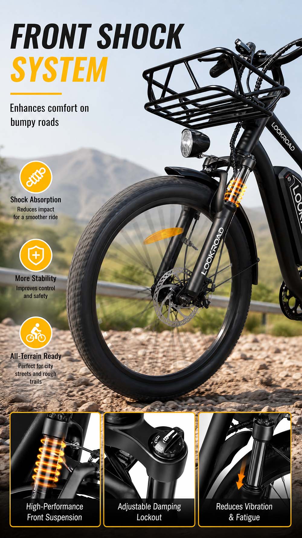 V&eacute;lo &eacute;lectrique LOOKROAD L28 MIN, moteur 500 W, vitesse maximale 35 km/h, batterie 36 V 18 Ah, autonomie 120 km, pneus 28 &times; 2,0