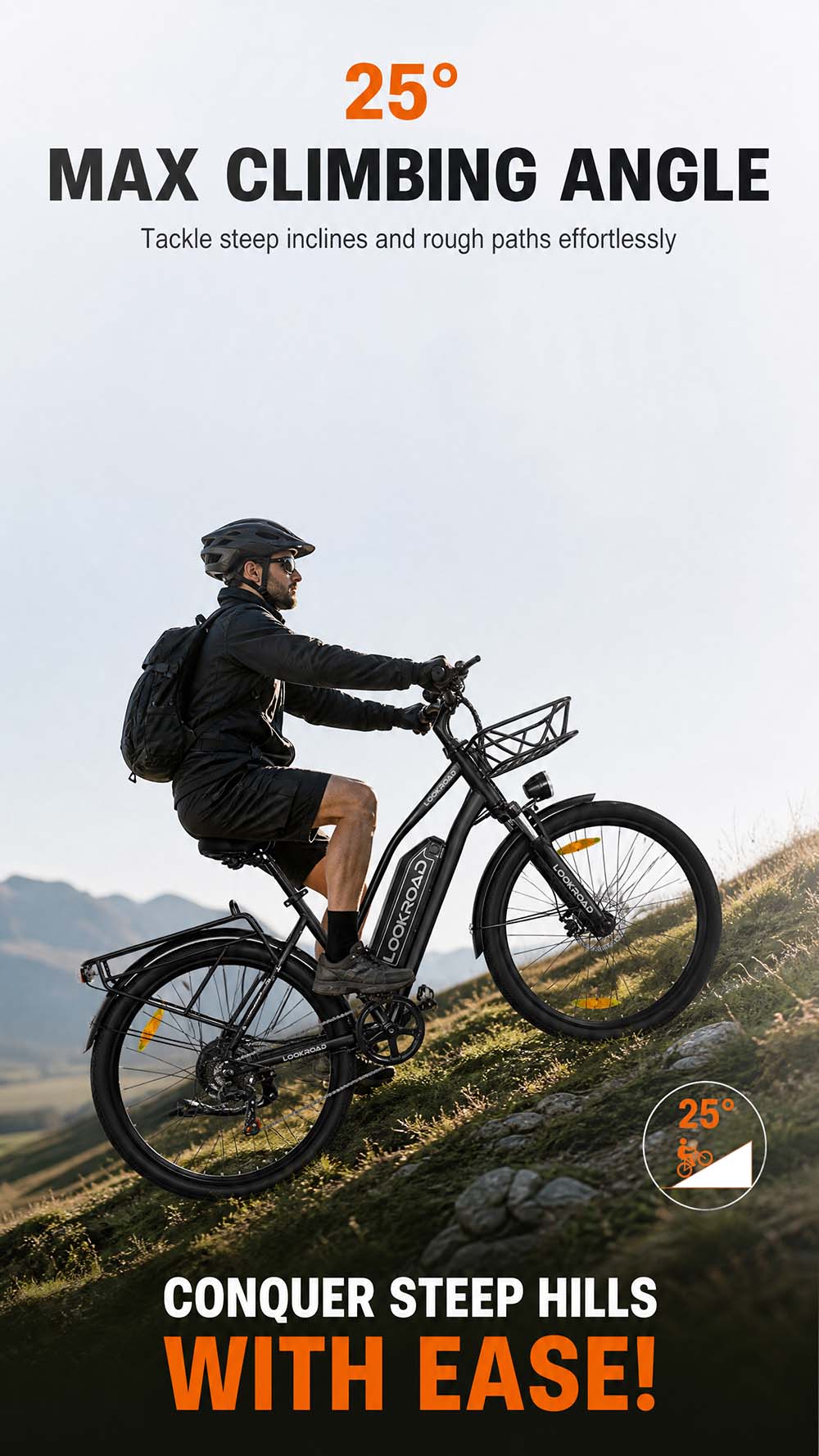 V&eacute;lo &eacute;lectrique LOOKROAD L28 MIN, moteur 500 W, vitesse maximale 35 km/h, batterie 36 V 18 Ah, autonomie 120 km, pneus 28 &times; 2,0