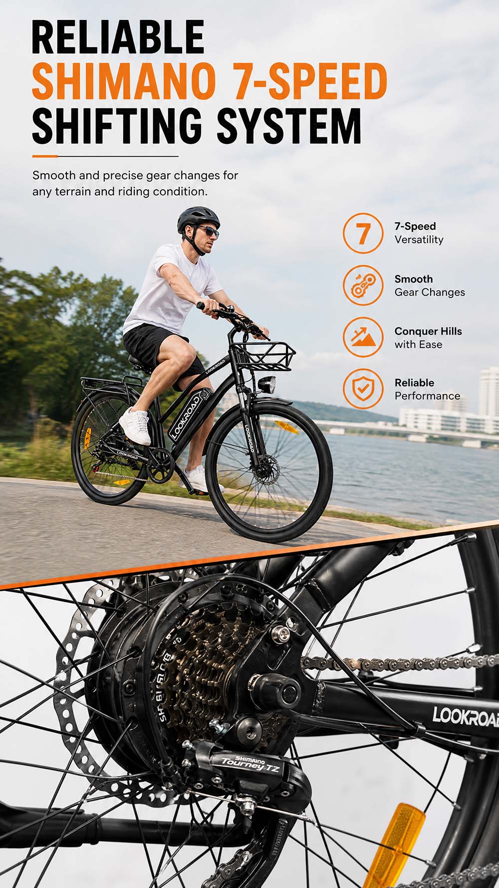 V&eacute;lo &eacute;lectrique LOOKROAD L28 MIN, moteur 500 W, vitesse maximale 35 km/h, batterie 36 V 18 Ah, autonomie 120 km, pneus 28 &times; 2,0
