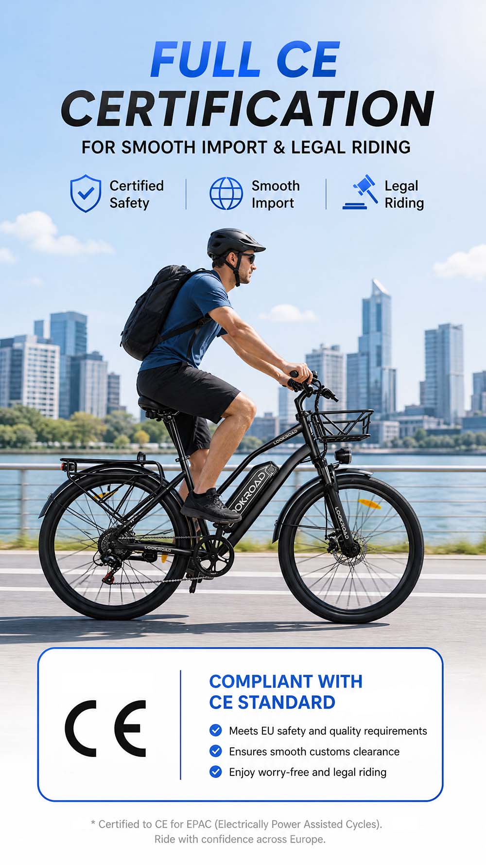 V&eacute;lo &eacute;lectrique LOOKROAD L28 MIN, moteur 500 W, vitesse maximale 35 km/h, batterie 36 V 18 Ah, autonomie 120 km, pneus 28 &times; 2,0