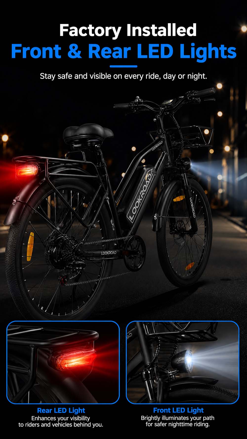 V&eacute;lo &eacute;lectrique LOOKROAD L28 MIN, moteur 500 W, vitesse maximale 35 km/h, batterie 36 V 18 Ah, autonomie 120 km, pneus 28 &times; 2,0